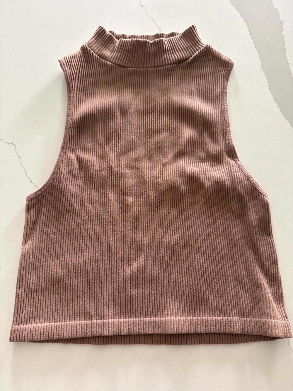 Zara Brown Ribbed Mock Neck Sleeveless Crop Top | M/L